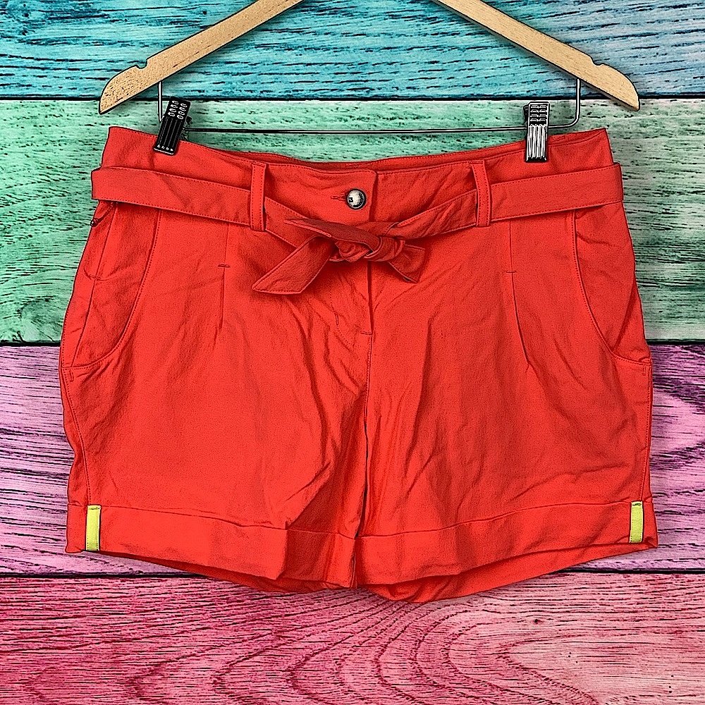 SALOMON peach coral nylon button up shorts with tie up waist band Like New